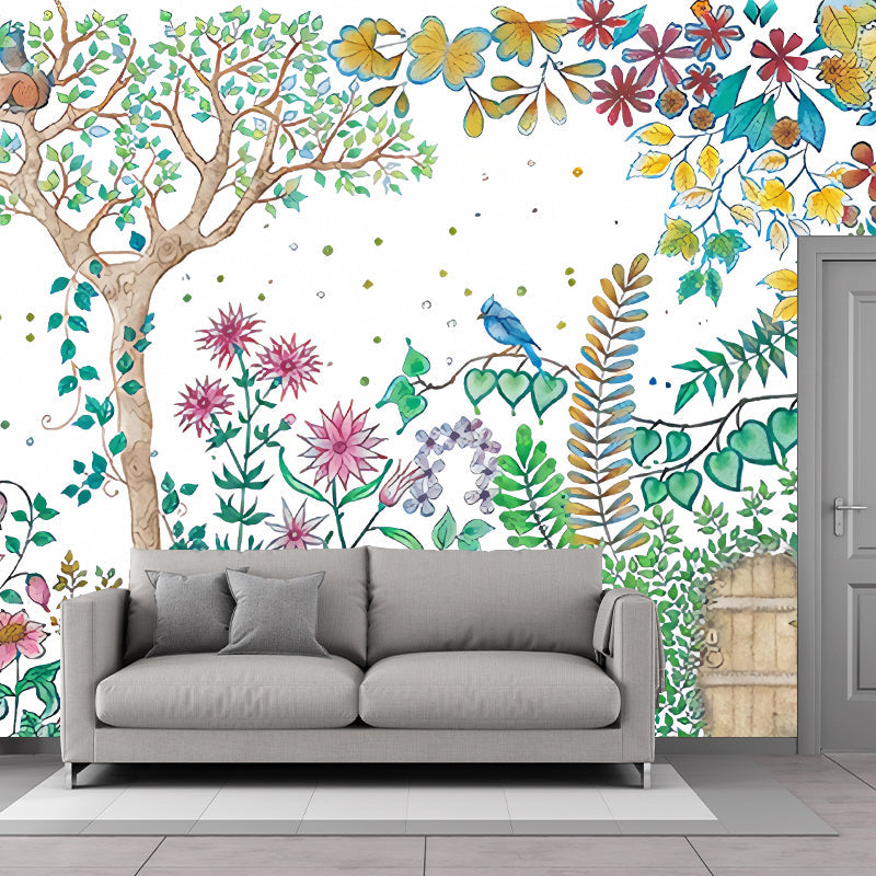 Moon Night Flower Bushes Mural Childrens Art Waterproof Kids Room Wall Covering, Custom-Printed Clearhalo 'Wall Decor' 'Wall Mural' 1213055