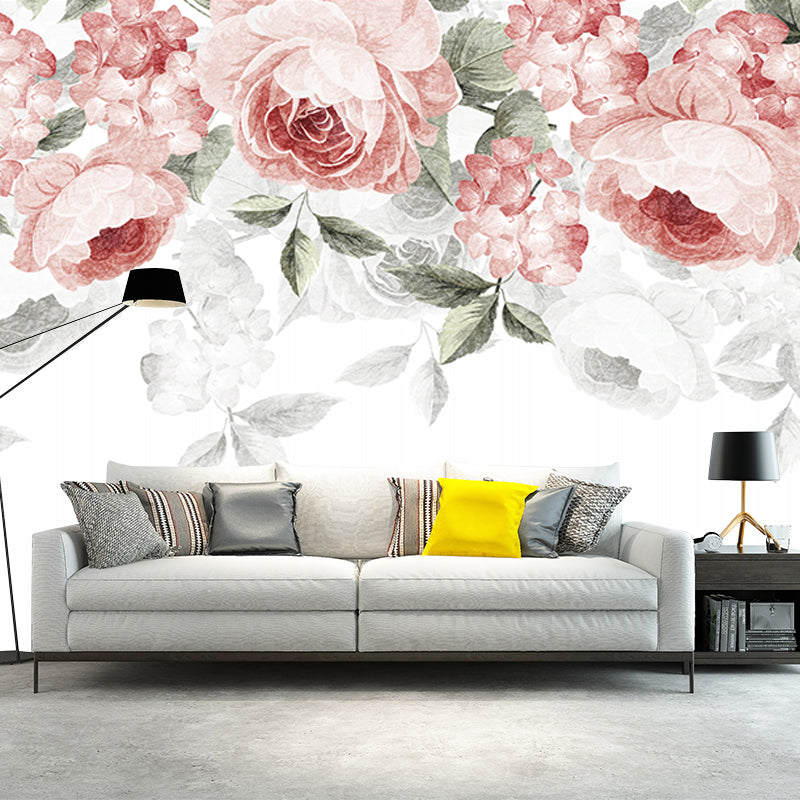 Full Size Peonies Wall Mural Decal Stylish Beautiful Flower Wall Decor in Pink-Green Pink-Green Clearhalo 'Wall Decor' 'Wall Mural' 1213058