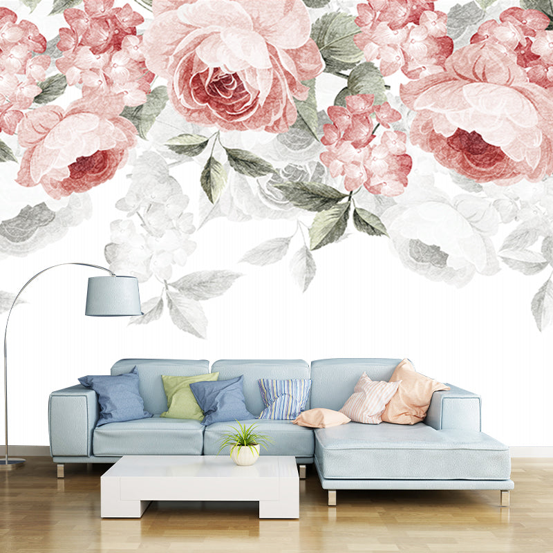 Full Size Peonies Wall Mural Decal Stylish Beautiful Flower Wall Decor in Pink-Green Clearhalo 'Wall Decor' 'Wall Mural' 1213059