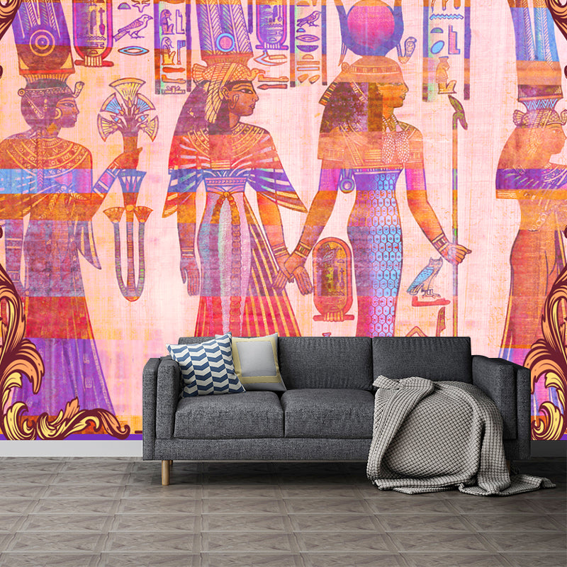 Bohemian Gypsies Wall Mural Decal for Living Room Customized Size Wall Art in Purple-Pink Purple-Pink Clearhalo 'Wall Decor' 'Wall Mural' 1213068