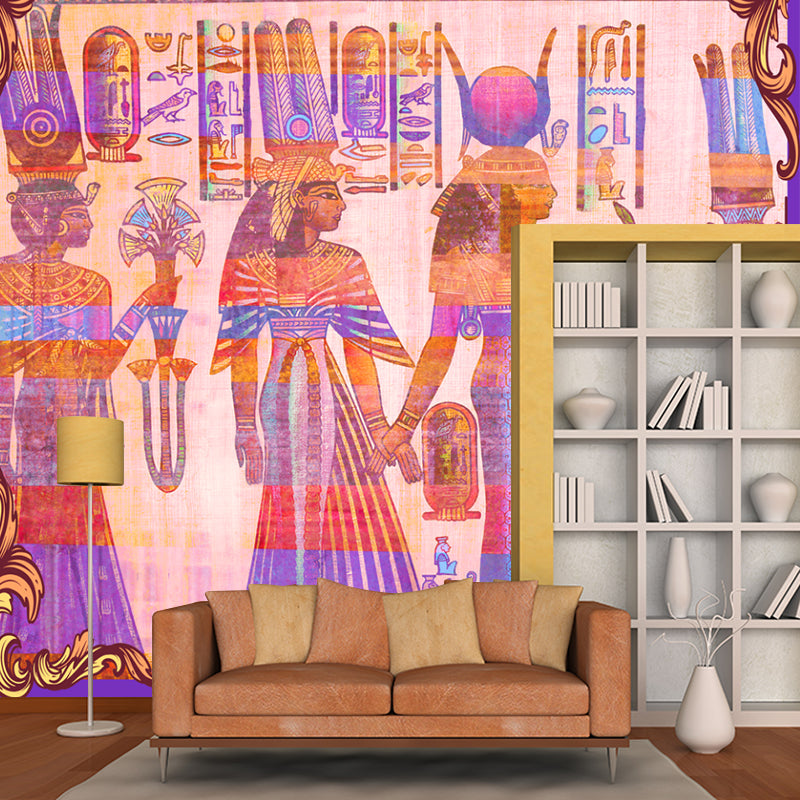 Bohemian Gypsies Wall Mural Decal for Living Room Customized Size Wall Art in Purple-Pink Clearhalo 'Wall Decor' 'Wall Mural' 1213069