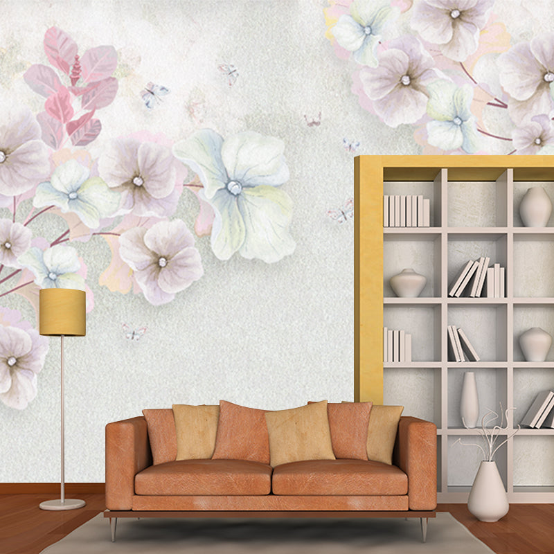 Pink Flowering Apricot Mural Decal Stain-Resistant Wall Covering for Living Room Clearhalo 'Wall Decor' 'Wall Mural' 1213109