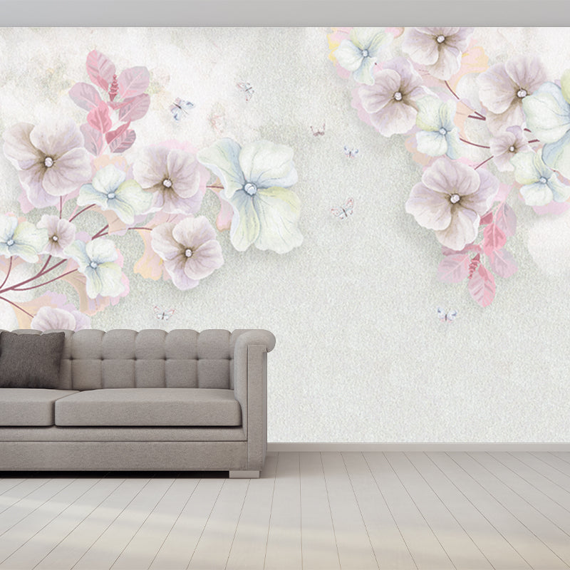 Pink Flowering Apricot Mural Decal Stain-Resistant Wall Covering for Living Room Clearhalo 'Wall Decor' 'Wall Mural' 1213110