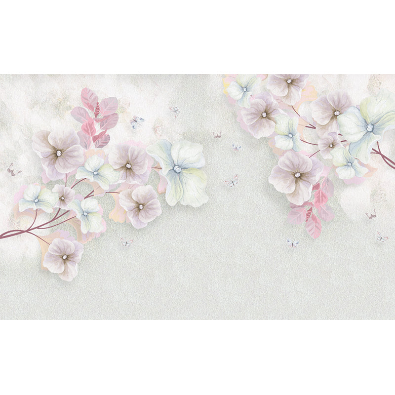 Pink Flowering Apricot Mural Decal Stain-Resistant Wall Covering for Living Room Clearhalo 'Wall Decor' 'Wall Mural' 1213111