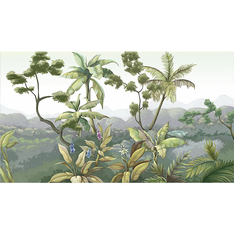 Tropical Plant Mountains Wall Mural Green Moisture Resistant Wall Decor for Home Clearhalo 'Wall Decor' 'Wall Mural' 1213169