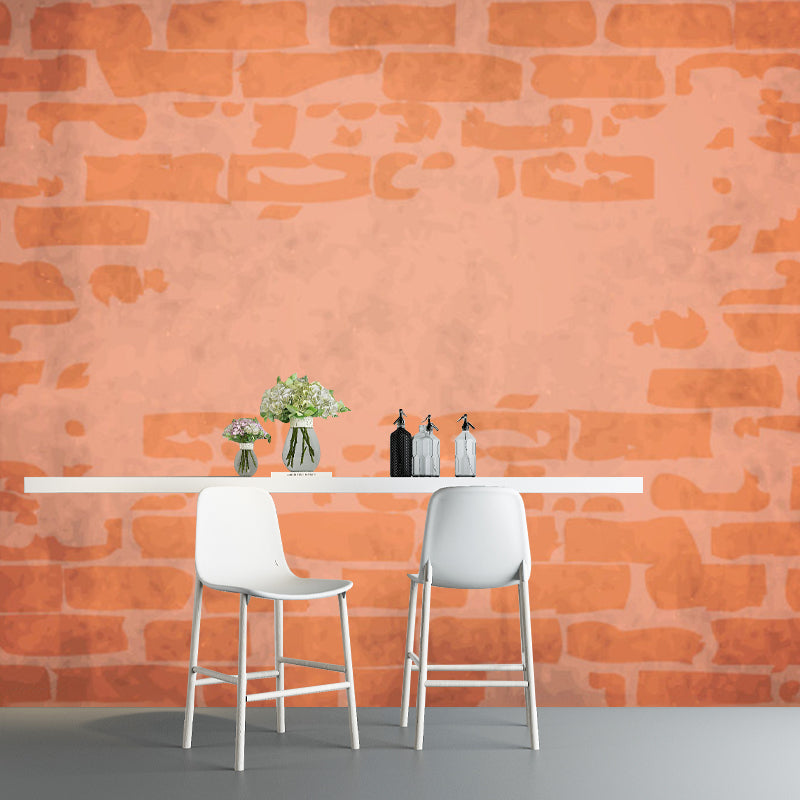 Orange Brick Look Wallpaper Murals Stain Resistant Rustic Living Room Wall Covering Orange Clearhalo 'Wall Decor' 'Wall Mural' 1213176