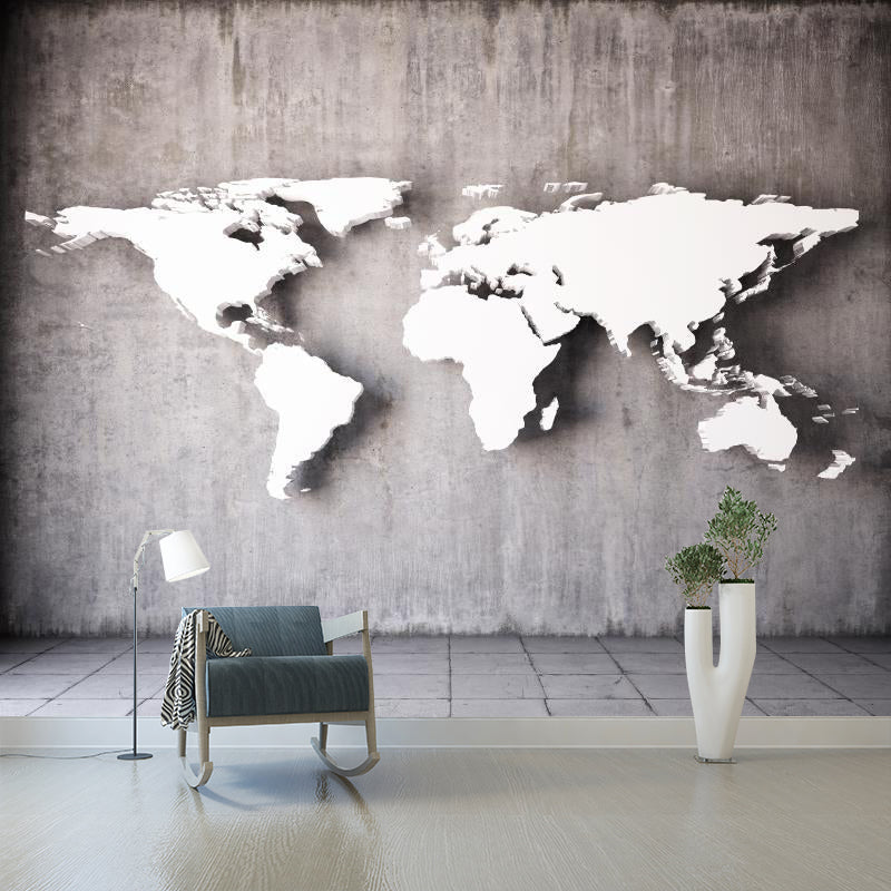 Floor Tile and Continent Print Murals Grey Contemporary Wall Art for Living Room Grey Clearhalo 'Wall Decor' 'Wall Mural' 1213186