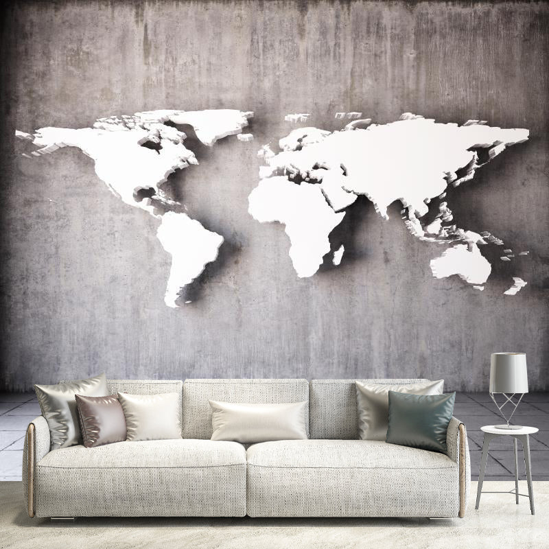 Floor Tile and Continent Print Murals Grey Contemporary Wall Art for Living Room Clearhalo 'Wall Decor' 'Wall Mural' 1213187