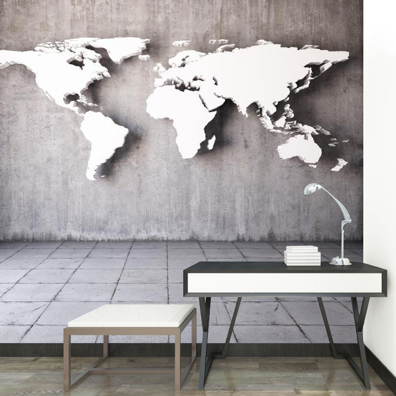 Floor Tile and Continent Print Murals Grey Contemporary Wall Art for Living Room Clearhalo 'Wall Decor' 'Wall Mural' 1213188