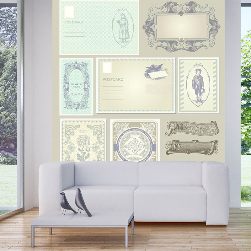 Retro Postcard Print Mural Wallpaper for Home Gallery Customized Wall Art in Beige Beige Clearhalo 'Wall Decor' 'Wall Mural' 1213197