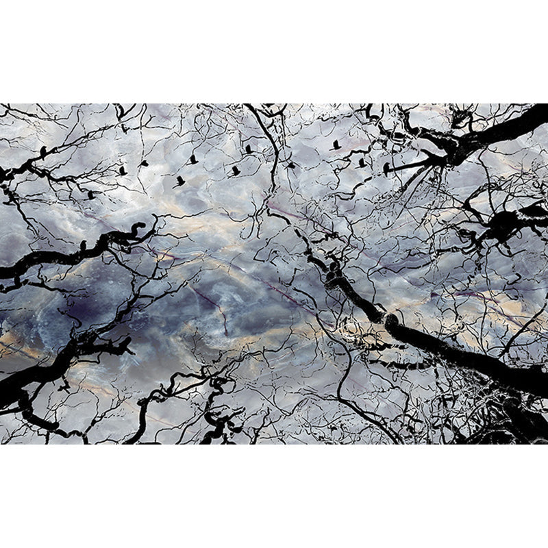 Sky and Withered Tree Murals Black-Blue Contemporary Wall Covering for Living Room Clearhalo 'Wall Decor' 'Wall Mural' 1213230