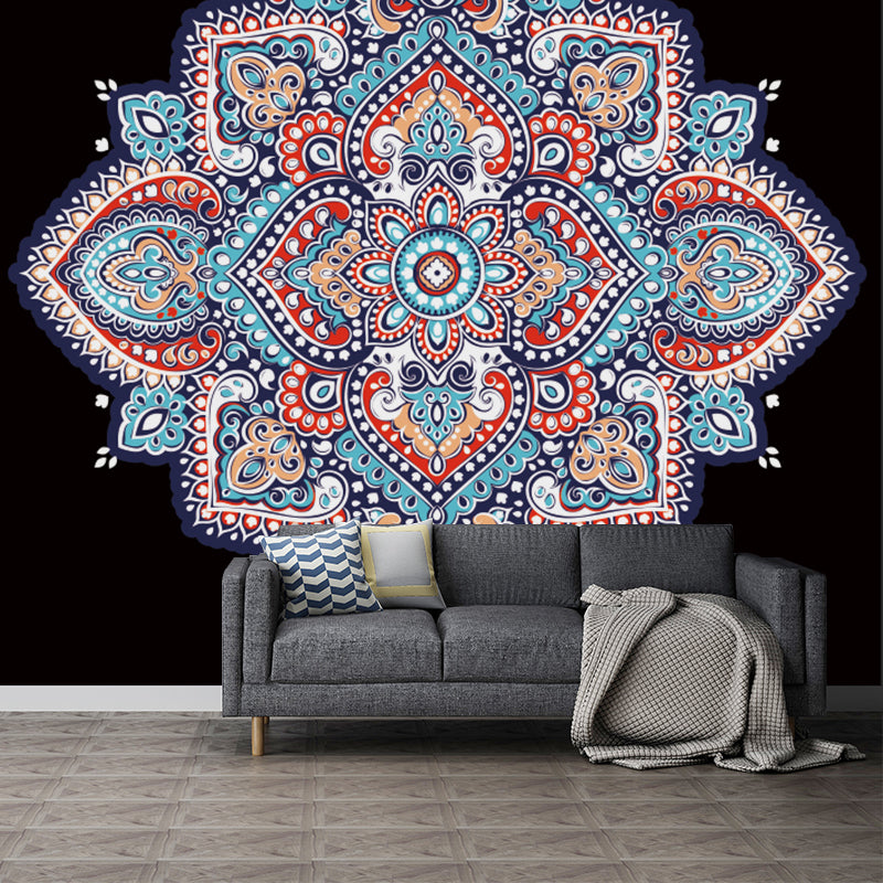 Pink-Blue Bohemia Wallpaper Murals Whole Flowers Pattern Wall Covering for Living Room Pink-Blue Clearhalo 'Wall Decor' 'Wall Mural' 1213244