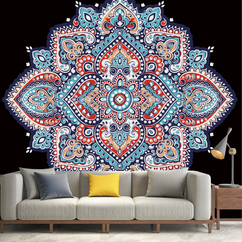 Pink-Blue Bohemia Wallpaper Murals Whole Flowers Pattern Wall Covering for Living Room Clearhalo 'Wall Decor' 'Wall Mural' 1213245