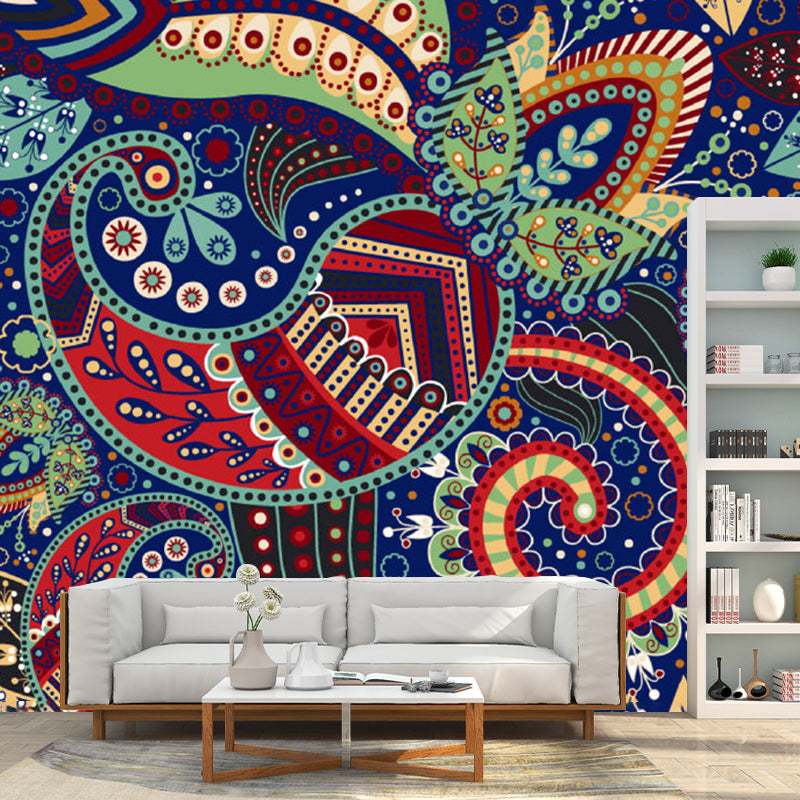 Boho Leaf Patterned Mural Decal Blue-Green Moisture Resistant Wall Decor for Bedroom Clearhalo 'Wall Decor' 'Wall Mural' 1213261