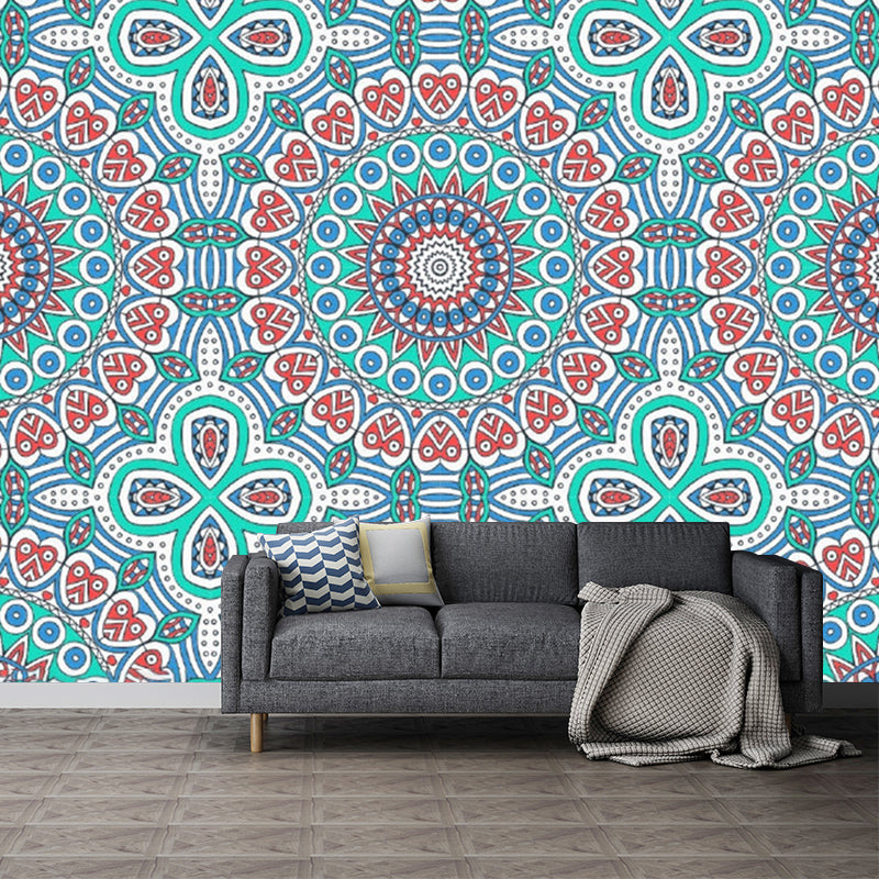 Bohemia Seamless Pattern Murals Red-Blue-Green Flower Wall Decor for Living Room Clearhalo 'Wall Decor' 'Wall Mural' 1213295