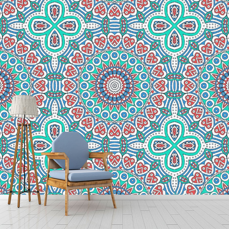 Bohemia Seamless Pattern Murals Red-Blue-Green Flower Wall Decor for Living Room Clearhalo 'Wall Decor' 'Wall Mural' 1213296