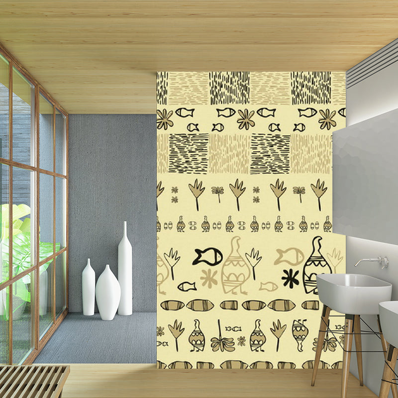 Boho Tribal Animals Murals Wallpaper Yellow Living Room Wall Art, Made to Measure Clearhalo 'Wall Decor' 'Wall Mural' 1213306