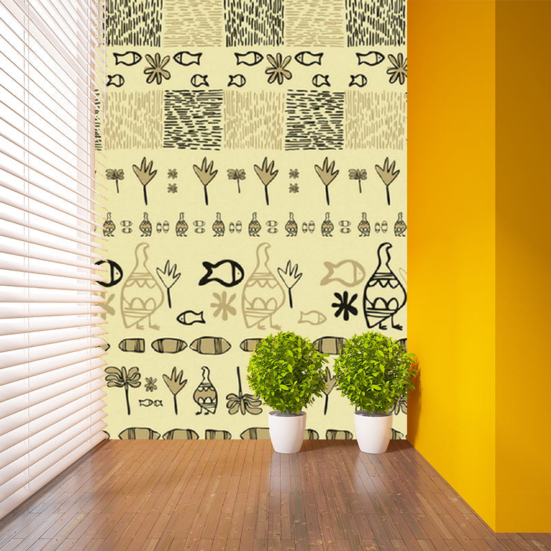 Boho Tribal Animals Murals Wallpaper Yellow Living Room Wall Art, Made to Measure Clearhalo 'Wall Decor' 'Wall Mural' 1213307