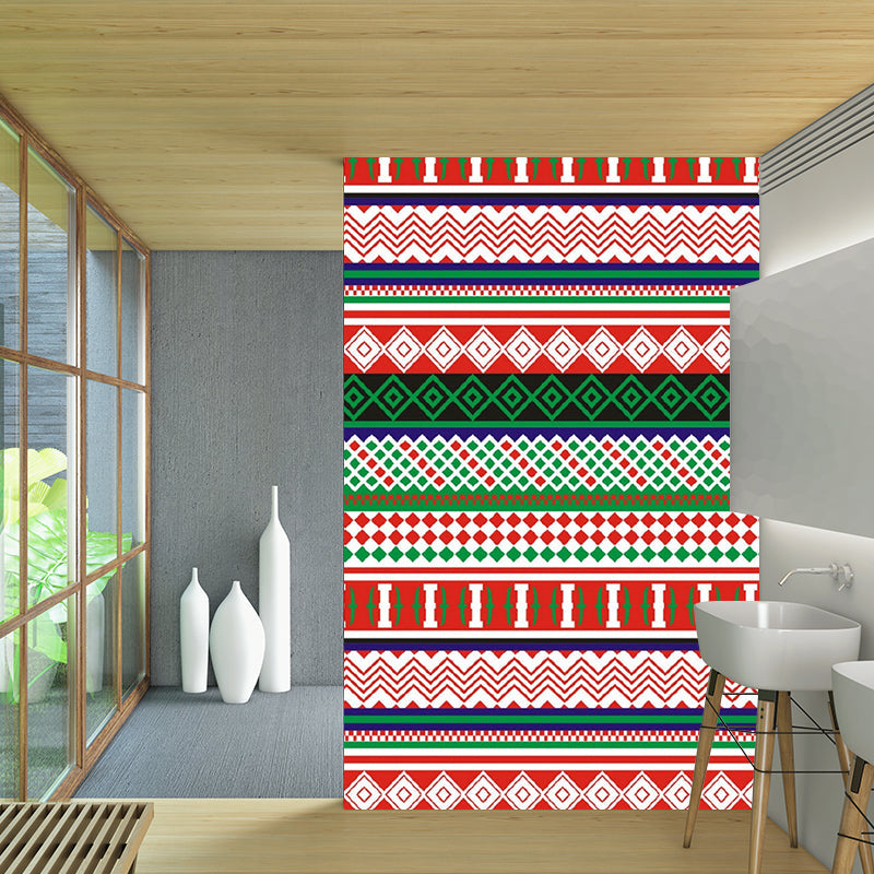 Red-Green Geometric Pattern Mural Moisture Resistant Bohemian Living Room Wall Art Red-Green Clearhalo 'Wall Decor' 'Wall Mural' 1213321