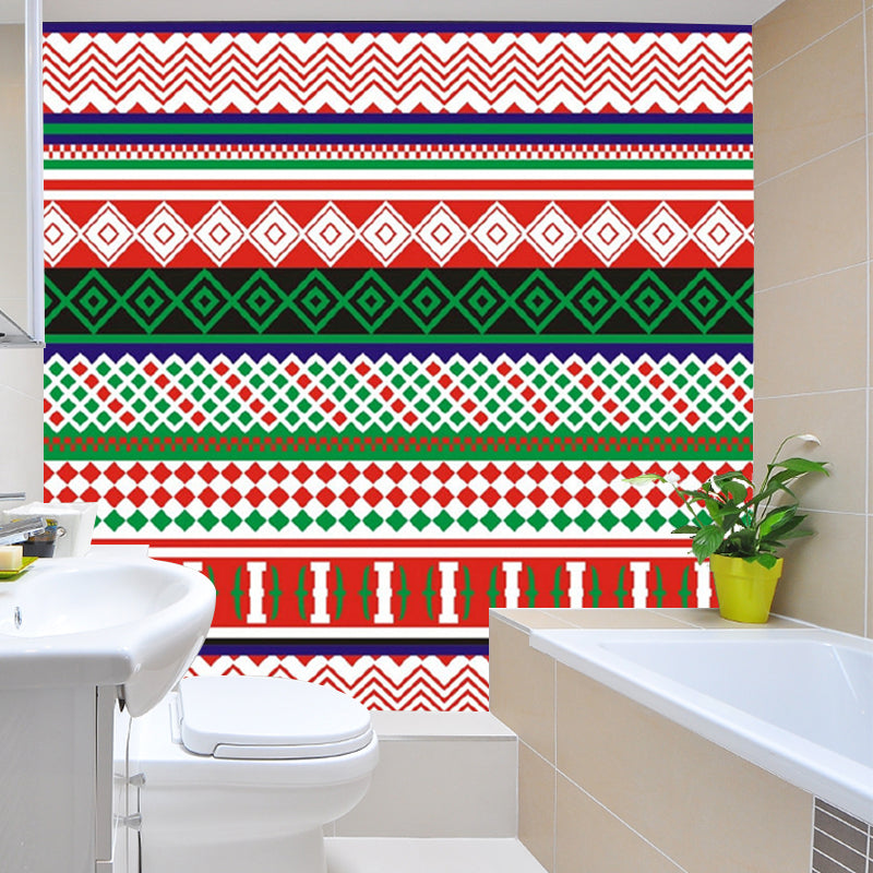 Red-Green Geometric Pattern Mural Moisture Resistant Bohemian Living Room Wall Art Clearhalo 'Wall Decor' 'Wall Mural' 1213322