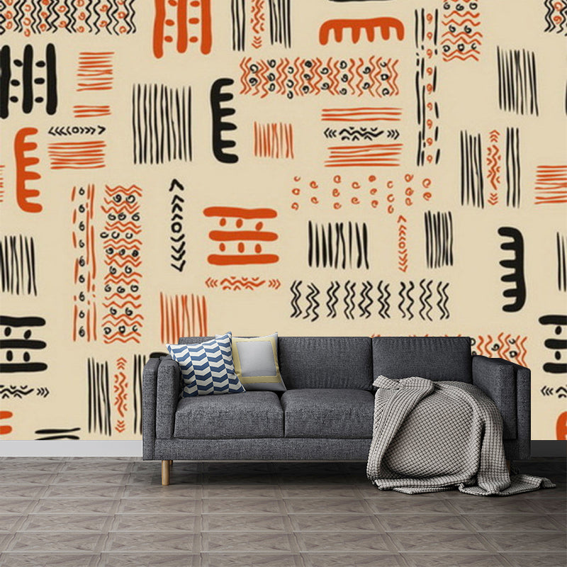 Orange-Yellow Bohemia Mural Wallpaper Full-Size Tribal Symbol Wall Covering for Home Orange-Yellow Clearhalo 'Wall Decor' 'Wall Mural' 1213331