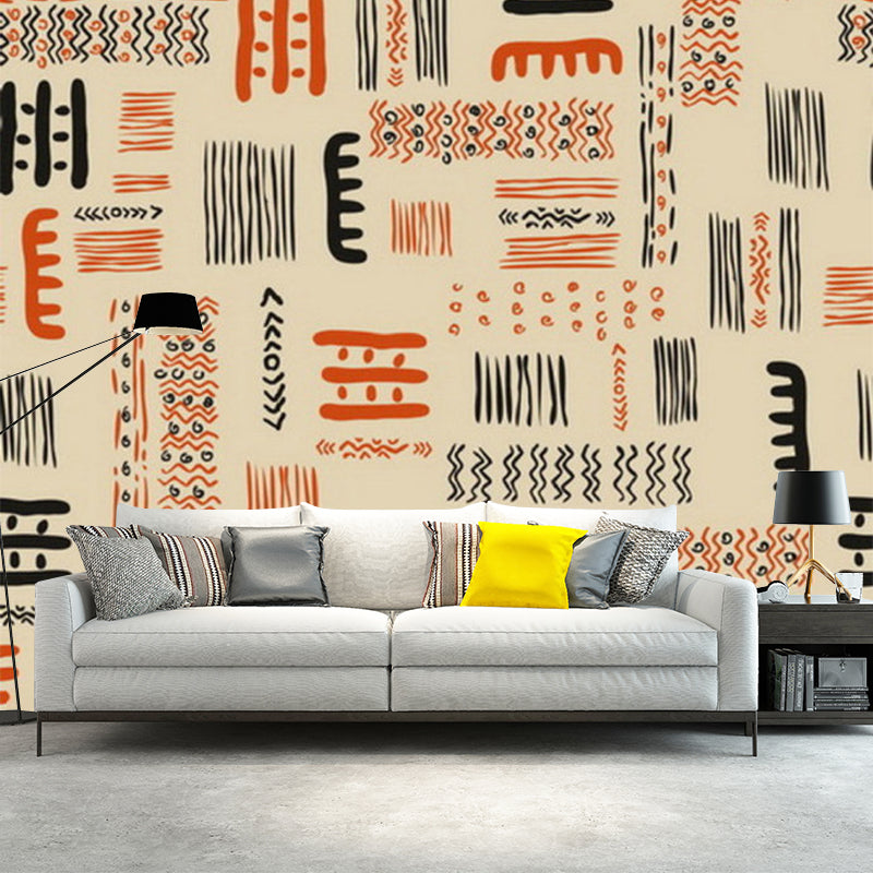 Orange-Yellow Bohemia Mural Wallpaper Full-Size Tribal Symbol Wall Covering for Home Clearhalo 'Wall Decor' 'Wall Mural' 1213332