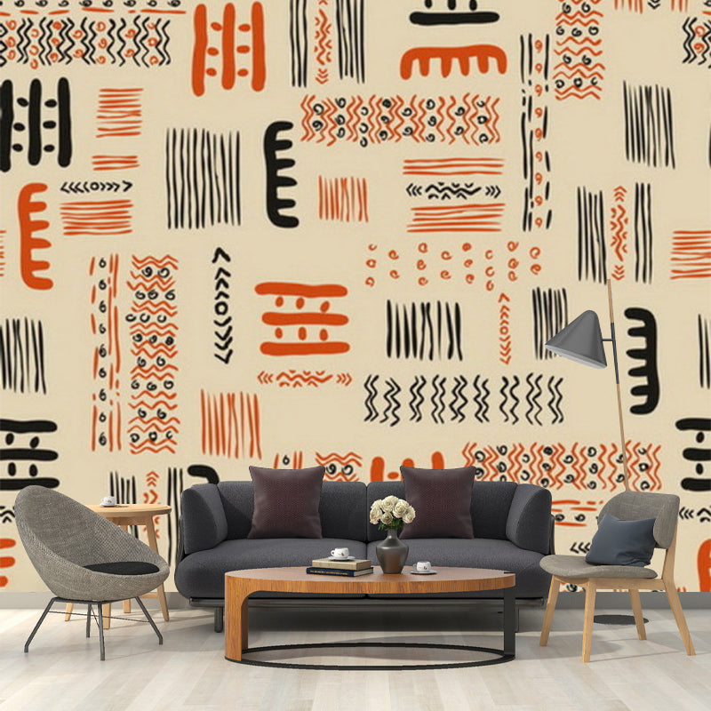 Orange-Yellow Bohemia Mural Wallpaper Full-Size Tribal Symbol Wall Covering for Home Clearhalo 'Wall Decor' 'Wall Mural' 1213333