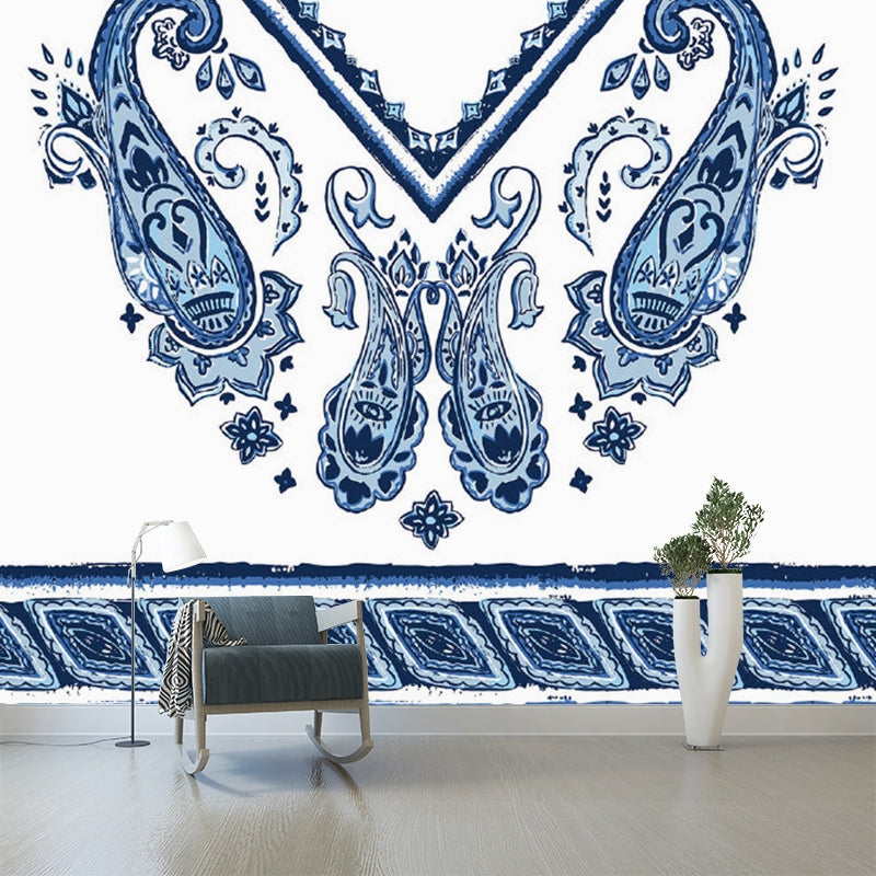 Blue Teardrop Wall Paper Murals Geometric Bohemian Washable Wall Covering for Home Blue Clearhalo 'Wall Decor' 'Wall Mural' 1213352