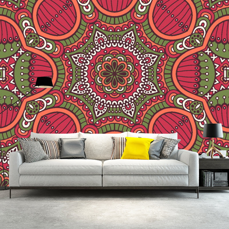 Large Boho Style Wall Mural Decal Red-Green Abstract Wall Art, Custom Size Available Clearhalo 'Wall Decor' 'Wall Mural' 1213374