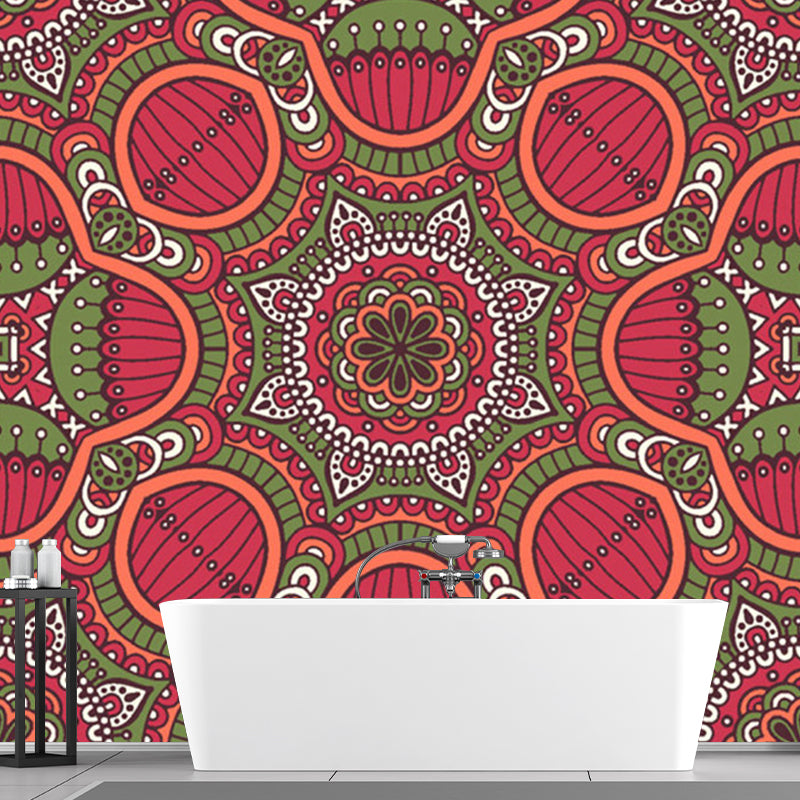 Large Boho Style Wall Mural Decal Red-Green Abstract Wall Art, Custom Size Available Clearhalo 'Wall Decor' 'Wall Mural' 1213375