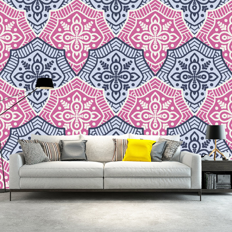 Pink-Blue Floral Wallpaper Murals Stain Resistant Boho-Chic Living Room Wall Art Pink-Blue Clearhalo 'Wall Decor' 'Wall Mural' 1213378