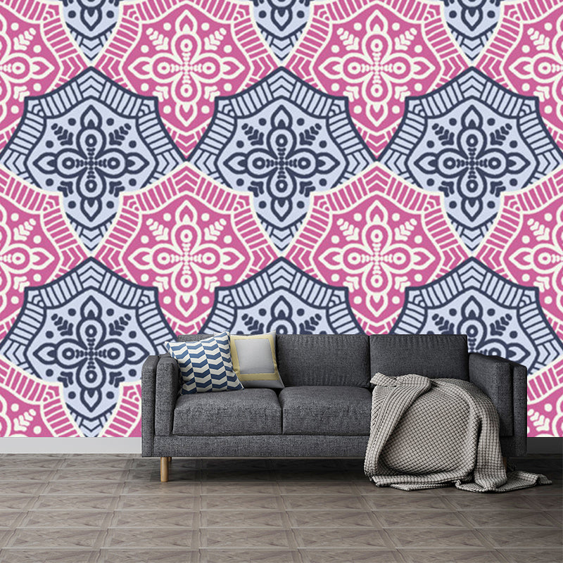 Pink-Blue Floral Wallpaper Murals Stain Resistant Boho-Chic Living Room Wall Art Clearhalo 'Wall Decor' 'Wall Mural' 1213379