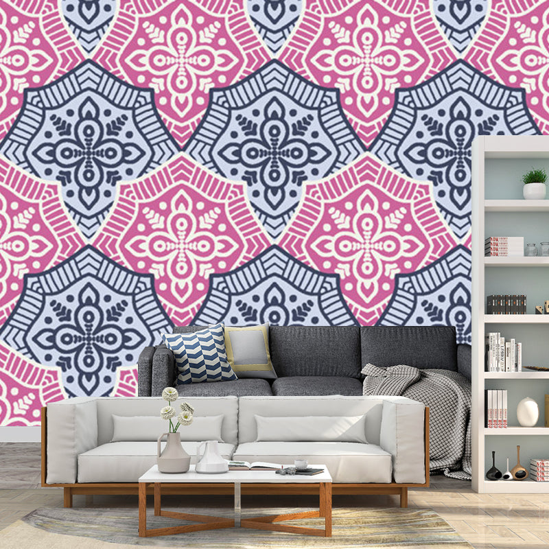 Pink-Blue Floral Wallpaper Murals Stain Resistant Boho-Chic Living Room Wall Art Clearhalo 'Wall Decor' 'Wall Mural' 1213380