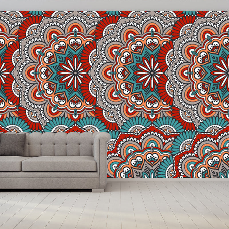 Custom Illustration Boho Wallpaper Murals with Scalloped Pattern in Red and Blue Clearhalo 'Wall Decor' 'Wall Mural' 1213422