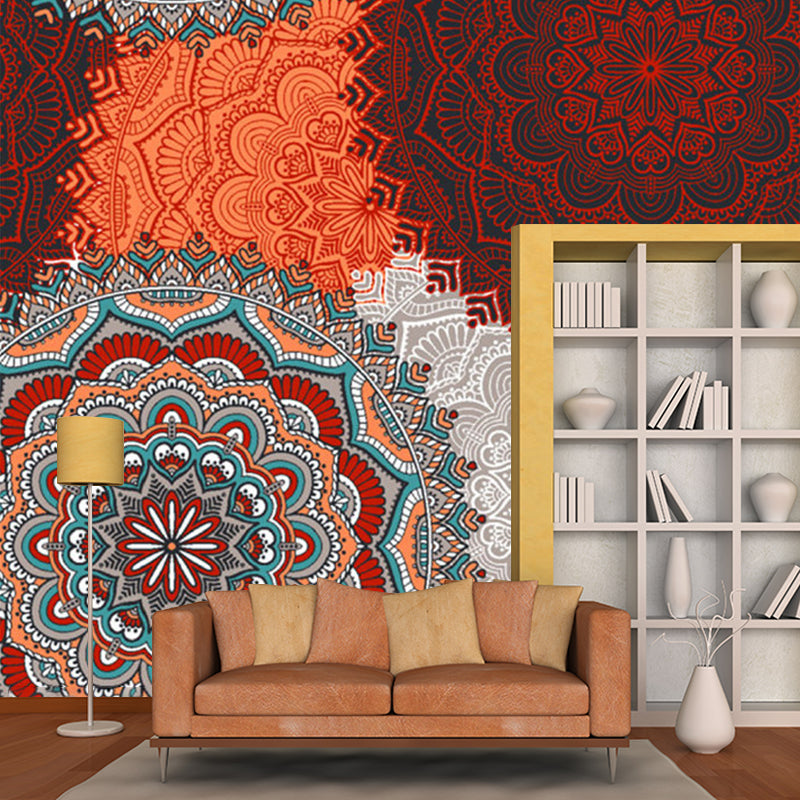 Abstract Flowers Murals Wallpaper Bohemia Non-Woven Cloth Wall Art in Orange Red Orange Red Clearhalo 'Wall Decor' 'Wall Mural' 1213425