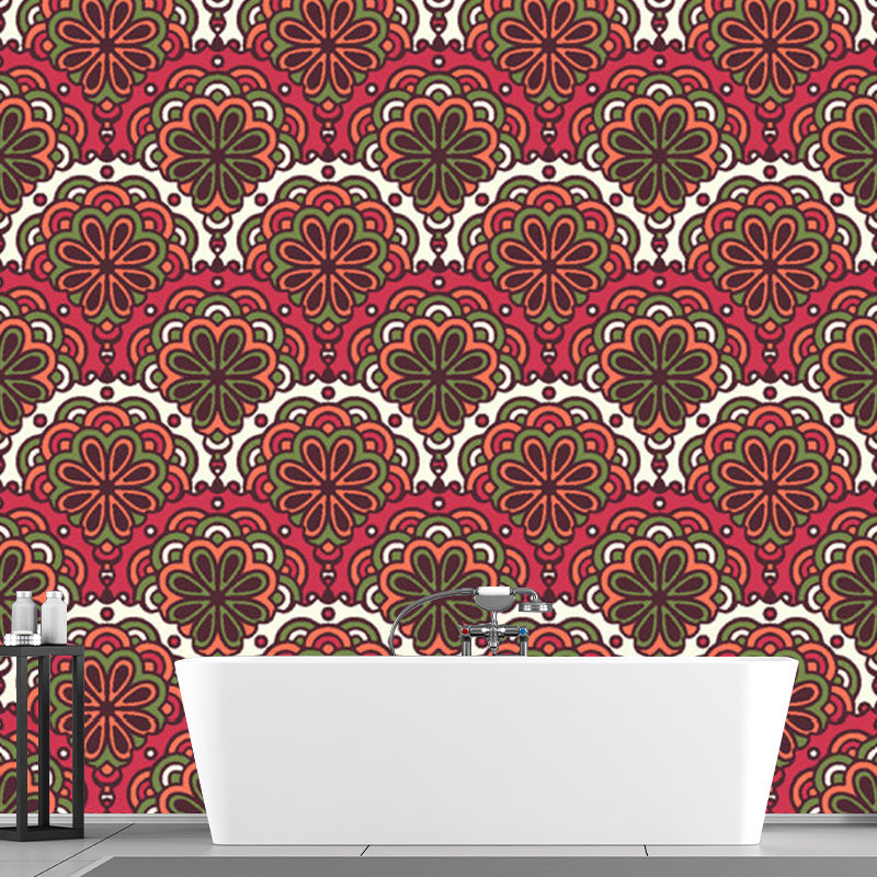 Red Flower Printed Wall Murals Stain Resistant Bohemia Bedroom Wall Covering, Non-Woven Clearhalo 'Wall Decor' 'Wall Mural' 1218344