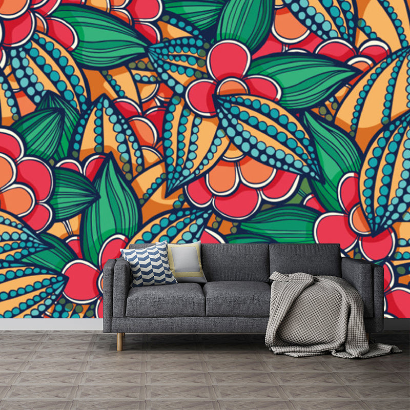 Flower Plant Mural Decal Boho-Chic Smooth Wall Covering in Multi-Color, Custom Made Clearhalo 'Wall Decor' 'Wall Mural' 1218398