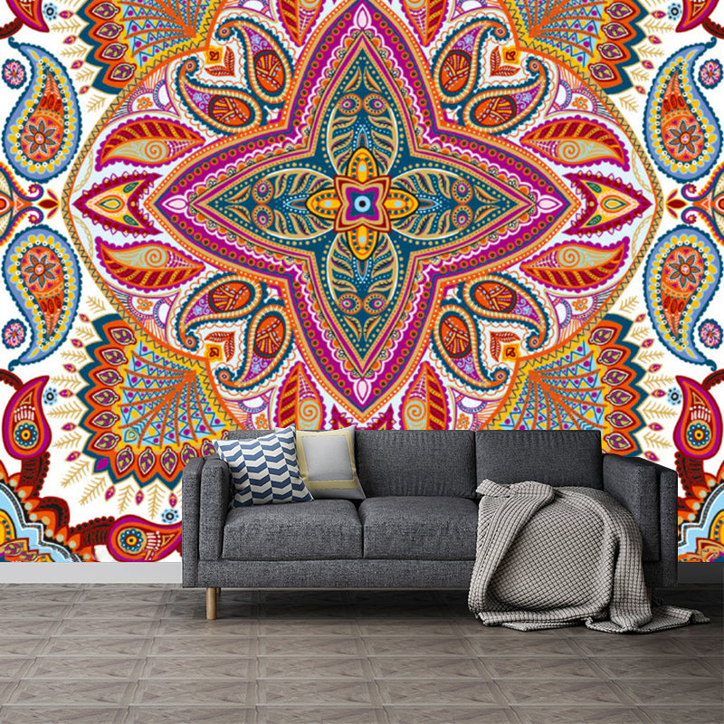 Boho Peacock Tail Wall Mural Red-Yellow-Blue-Green Stain Resistant Wall Decor for Bedroom Clearhalo 'Wall Decor' 'Wall Mural' 1218458