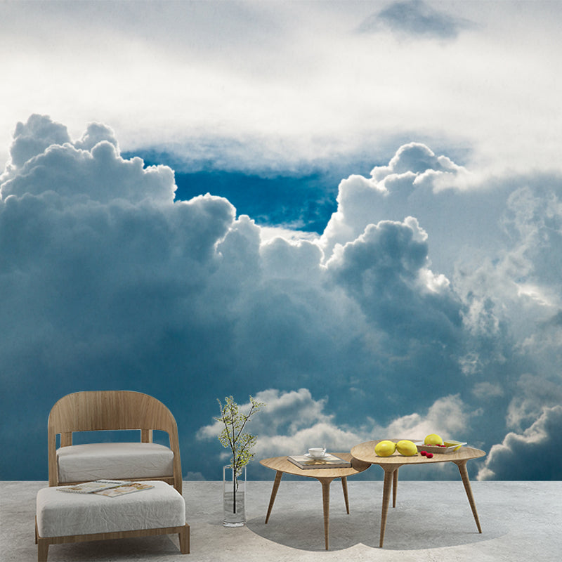 Whole Cloud Overlook Mural Wallpaper for Bedroom Scenery Wall Decor in Blue-White, Washable Blue-White Clearhalo 'Wall Decor' 'Wall Mural' 1218496