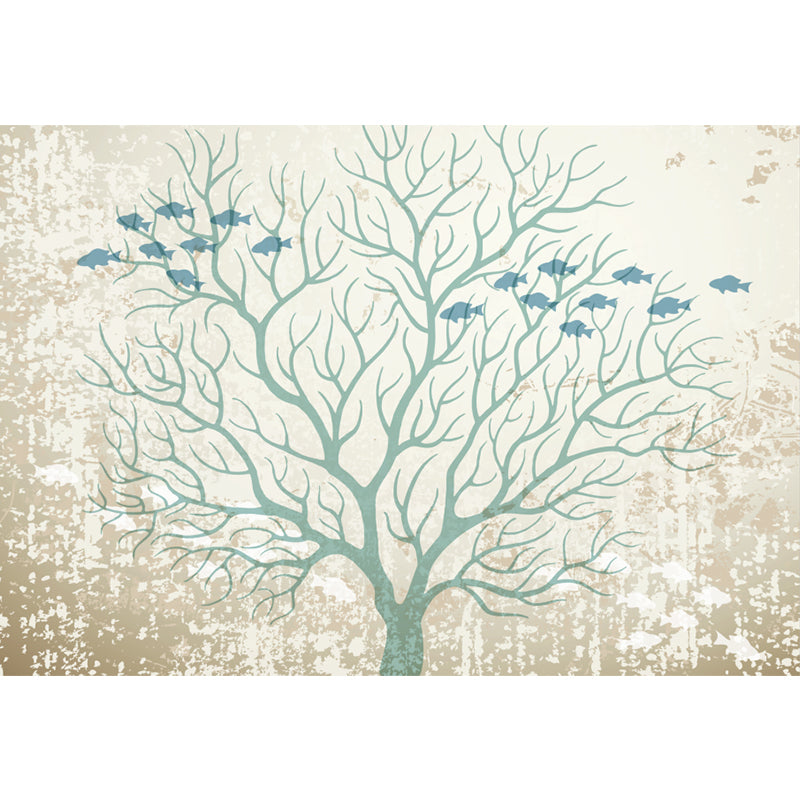 Fish and Bare Tree Murals Modern Moisture Resistant Living Room Wall Covering, Made to Measure Clearhalo 'Wall Decor' 'Wall Mural' 1218504