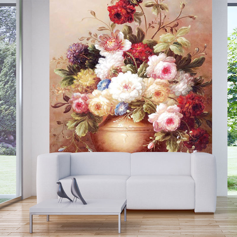 Whole Modern Wall Paper Murals Red Brown Still Life Peony Vase Wall Art, Custom Print Red Brown Clearhalo 'Wall Decor' 'Wall Mural' 1218506