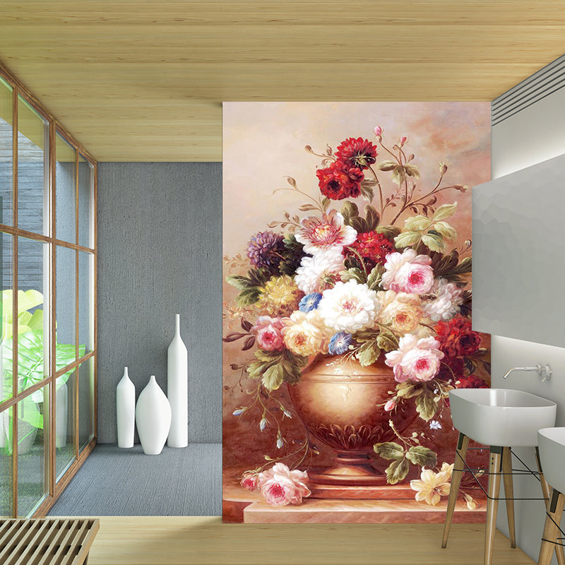 Whole Modern Wall Paper Murals Red Brown Still Life Peony Vase Wall Art, Custom Print Clearhalo 'Wall Decor' 'Wall Mural' 1218508