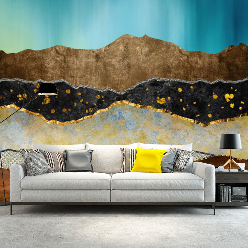 Art Deco Soil Layers Wall Murals Blue and Brown Living Room Wall Covering, Custom Made Blue-Brown Clearhalo 'Wall Decor' 'Wall Mural' 1218526