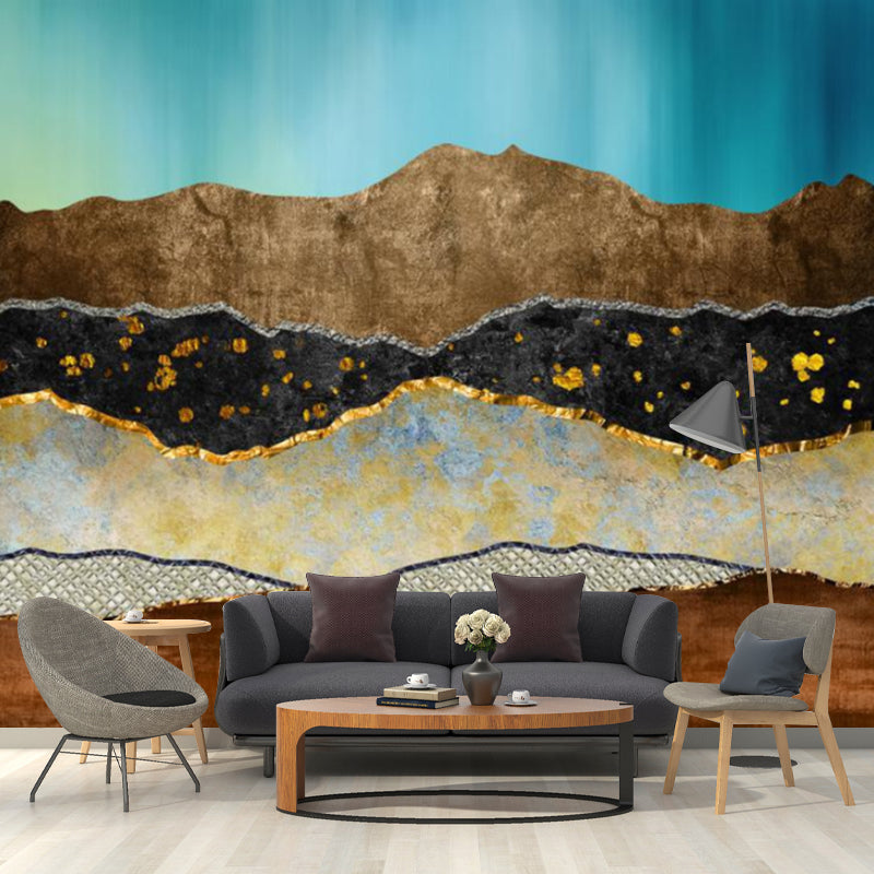 Art Deco Soil Layers Wall Murals Blue and Brown Living Room Wall Covering, Custom Made Clearhalo 'Wall Decor' 'Wall Mural' 1218527