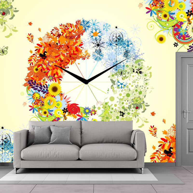 Four Season Clock Wall Murals Artistry Moisture Resistant Wall Decor for Bedroom, Custom Size Clearhalo 'Wall Decor' 'Wall Mural' 1218542