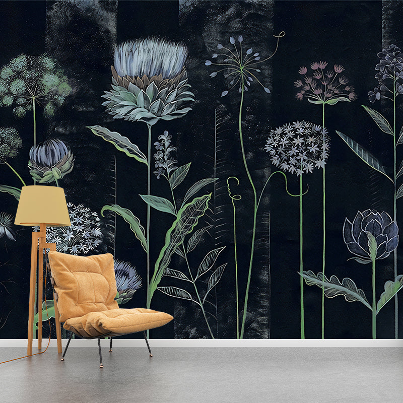 Flower Sketch Wall Paper Murals Trendy Waterproof Living Room Wall Decor, Custom Size Available Clearhalo 'Wall Decor' 'Wall Mural' 1218577