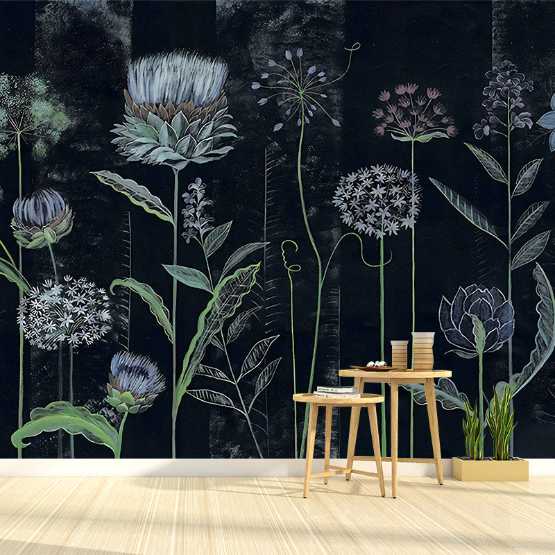 Flower Sketch Wall Paper Murals Trendy Waterproof Living Room Wall Decor, Custom Size Available Clearhalo 'Wall Decor' 'Wall Mural' 1218578