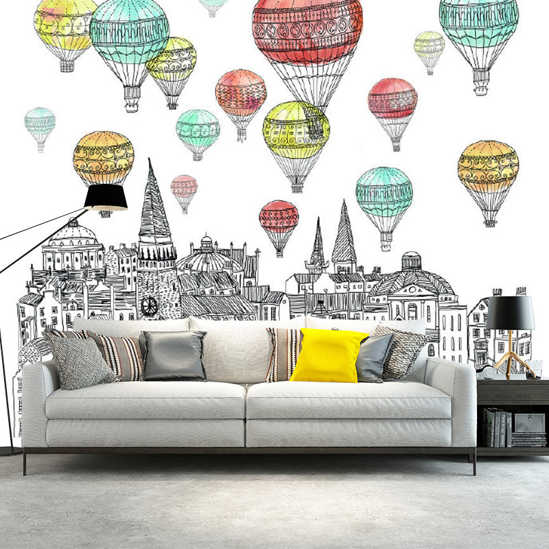 Childrens Art Castle Wall Murals Red-Yellow-Green Hot Air Balloon Wall Decor for Kids Room Red-Yellow-Green Clearhalo 'Wall Decor' 'Wall Mural' 1218607