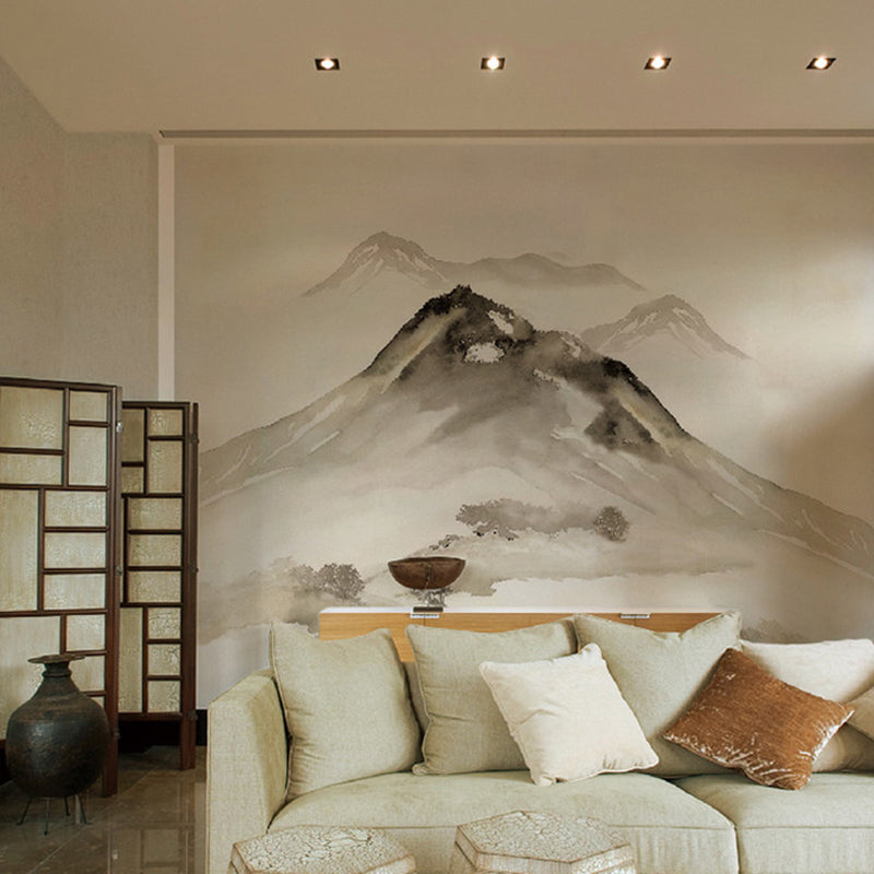 Ink Painting Mountain Peak Murals Chinoiserie Water-Proof Living Room Wall Decor, Custom Size Clearhalo 'Wall Decor' 'Wall Mural' 1218618