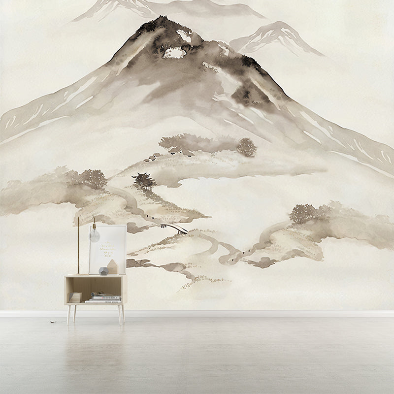 Ink Painting Mountain Peak Murals Chinoiserie Water-Proof Living Room Wall Decor, Custom Size Clearhalo 'Wall Decor' 'Wall Mural' 1218619